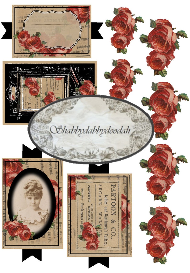 VICTORIAN PARLOUR 6 Pg Vintage Ephemera Set Delicate Pink Roses Tags Journaling Cards Junk Journal Printable Journals Card Making image 6