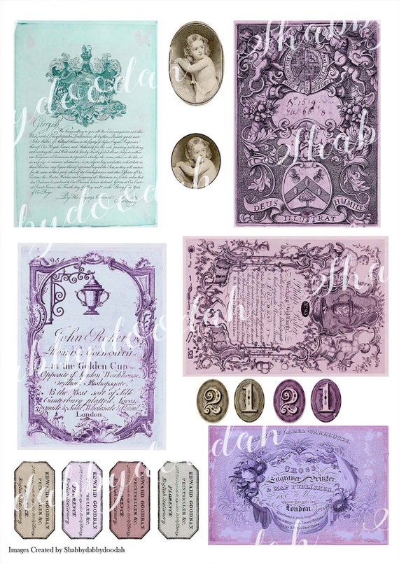 8 Pg VICTORIAN EPHEMERA PIECES Set 6 Vintage Ephemera  Stamps Postcards Tickets Tags Journaling Cards Junk Journal Printable Journals