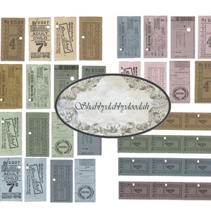 2 Pg Vintage Ticket Fussy Cuts Journaling Cards Junk Journal Printable - Card Making Ephemera fun Labels Tags Complete Set