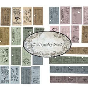 2 Pg Vintage Ticket Fussy Cuts Journaling Cards Junk Journal Printable - Card Making Ephemera leuke Labels Tags Complete Set