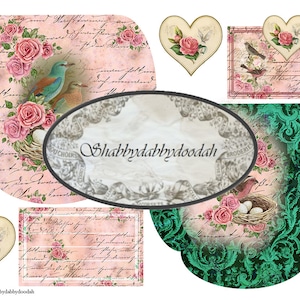 5 Pg CAMBRIDGE GARDEN Envelope Rosa Vintage Cortes Agitados Cartões de Registro de Lixo Diário para Impressão - Conjunto de Etiquetas Efêmeras