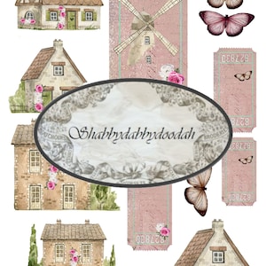 9 Pg COTTAGES DE PAÍS Vintage Rosa Verde Temático Cortes exigentes Cartões de diário para impressão - Etiquetas efêmeras Conjunto completo de etiquetas
