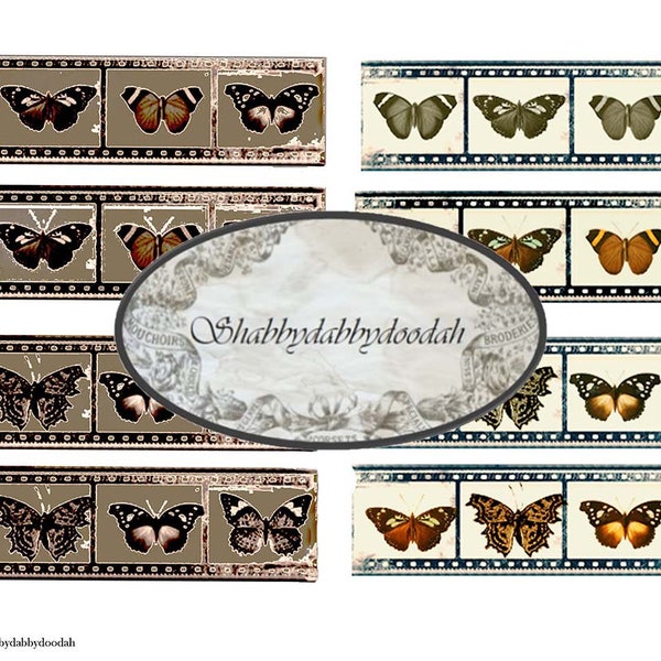 4 Page BUTTERFLY FILMSTRIPS  Set of Butterfly Embellishment Digital Nature Moth Printable Cameo ephemera paperwork Tickets Ephemera