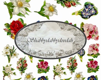 VICTORIAN SCRAP FLOWERS Set -  3 Page Victorian Scrapbook - Vintage Junk Journal Themed Digital Printable ephemera Tickets Ephemera