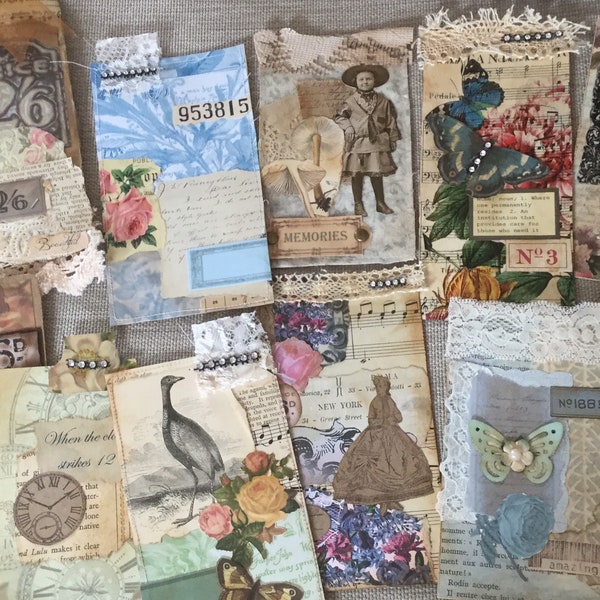 Coffee Stained Junk Journal TAG BAG tags kit vintage ephemera stitched tags scrapbook kit handmade embellishments junk journal kit