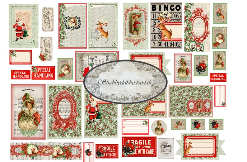 Festive Frolics 27 page Christmas Junk Journal Printable Kit Vintage Images - complete Notebooks digital Digi Xmas Fussy Cuts Santa Xmas 