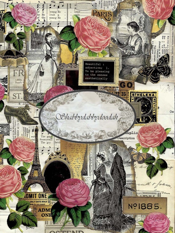 6 Page X Cluttered Collage VINTAGE Background Pages Vintage Scrapbook Paper  Junk Journal Printable Collage Journals Card Digi 