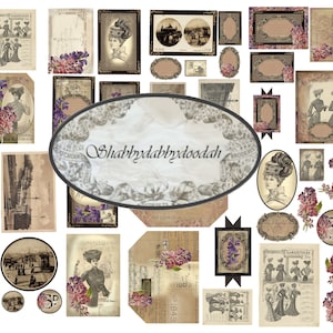 PLATE-FORME No.2 7 Pg vintage Ephemera Set Roses roses délicates Tags Cartes de journalisation Junk Journal Journaux imprimables Fabrication de cartes
