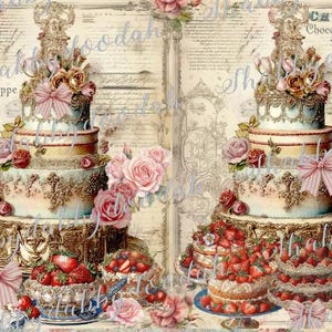 COLLECTION de pâtisseries roses et vertes de 30 pages, belles pages d'arrière-plan à impression numérique sur le thème, cartes de jour, journal indésirable, gâteaux imprimables