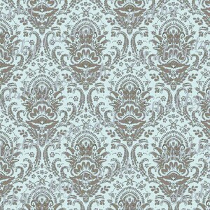May include: A seamless pattern featuring a repeating design of intricate, stylized floral motifs in a light brown color on a light blue background.