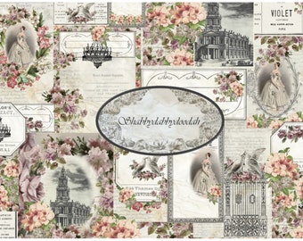 The Secret Garden 23-stronicowy zestaw do druku Junk Journal Vintage Images - kompletne notesy podróżników cyfrowe Digi Floral Fussy Cuts Ladies