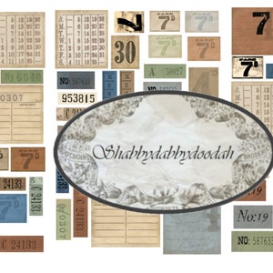 Ephemera Extras Grungy NUMBER Tabs - Ticket Ephemera Vintage Junk Journal Themed Digital Printable ephemera Sayings Tickets Ephemera