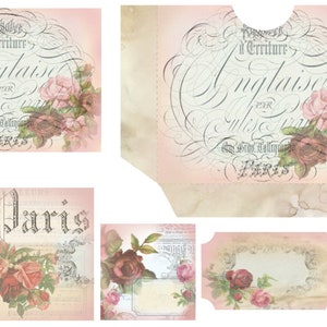 Paris em flor 19 páginas Junk Journal Printable Kit Imagens vintage - Kit completo Álbuns de recortes Viajantes Cadernos digitais Digi Floral Roses