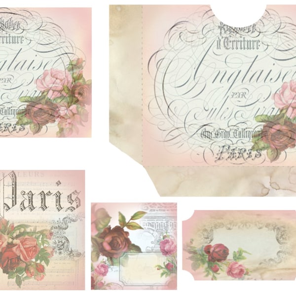 Paris in Bloom 19 page Junk Journal Printable Kit  Vintage Images - complete Kit Scrapbooks Travellers Notebooks digital Digi Floral Roses