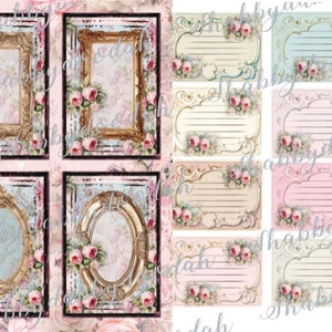 9 pagine ROSE VINTAGE Tag e cartoline DIARIO Tagli fustellati a tema vintage Francese Parigi Stampabile digitale effimera Ephemera Junk Journal