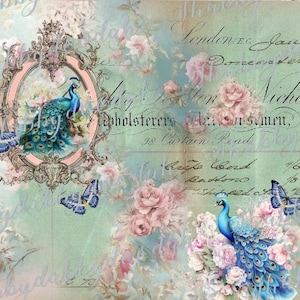 18 Pg PEACOCK PALACE in Rich Coloured Vintage Papers & Floral Nature Digital Print Background Pages Journaling Cards Junk Printable