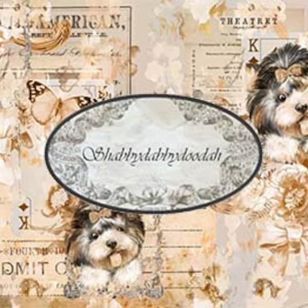 10 pg PRECIOUS PUPS  NEUTRAL Vintage Puppies/Dog Digital Print Background Pages Journaling Cards Junk Journal Printable  Card Making