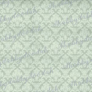 May include: A seamless pattern with a damask design in a light green color. The pattern is repeated throughout the image.