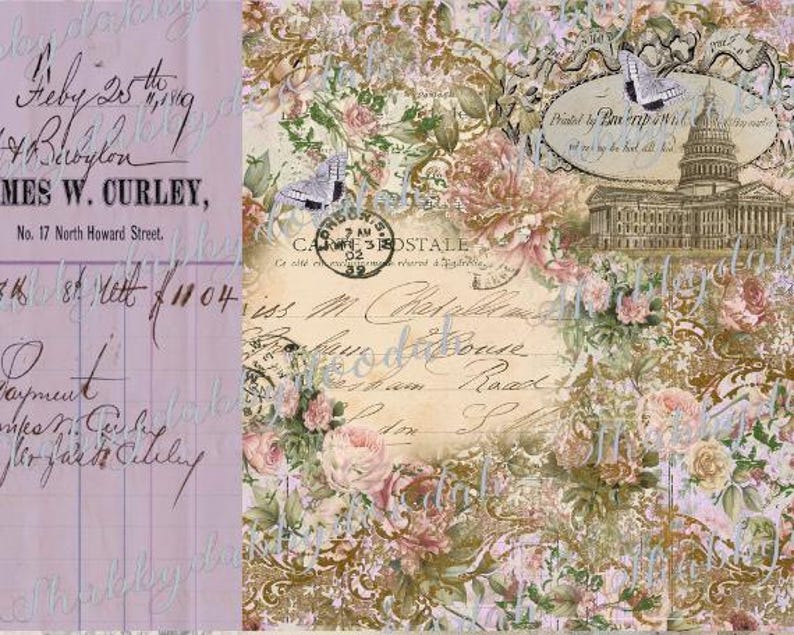K&ouml;nnte beinhalten: Eine Vintage-Postkarte mit floralem Design und einer handschriftlichen Nachricht. Die Postkarte zeigt eine Zeichnung des US-Kapitols und den Text "Printed by Bae erip wil".