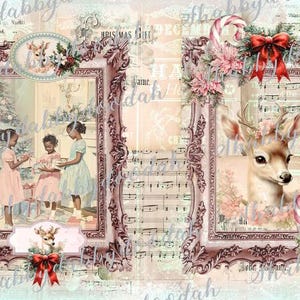 MERRY & BRIGHT CHRISTMAS 41 Pg Vintage Themed Digital Print Background Pages Journaling Cards Junk Journal Printable  Card Making