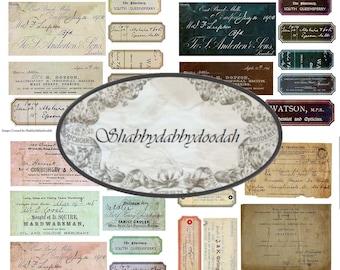 14  Page LABELS & Ephemera  Set of Text Numbers Blank Embellishment Digital LABEL Printable Cameo ephemera paperwork Tickets Ephemera