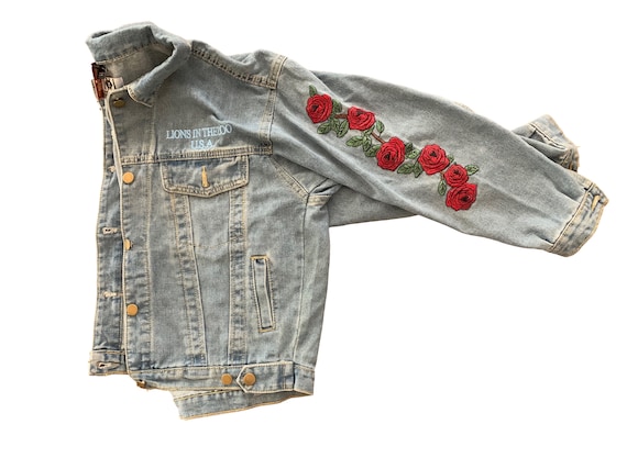 90s Vintage Embroidered Rose Denim Jacket women