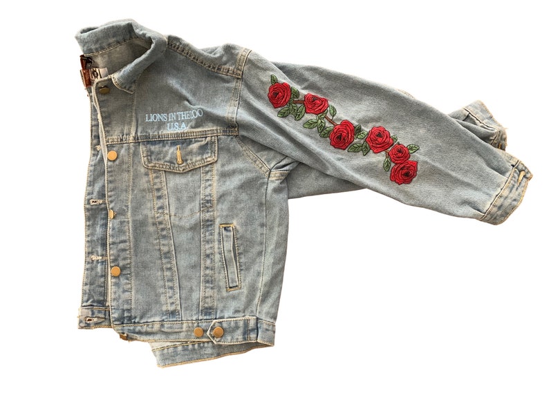 Vintage Embroidered Rose Denim Jacket Women's | Etsy