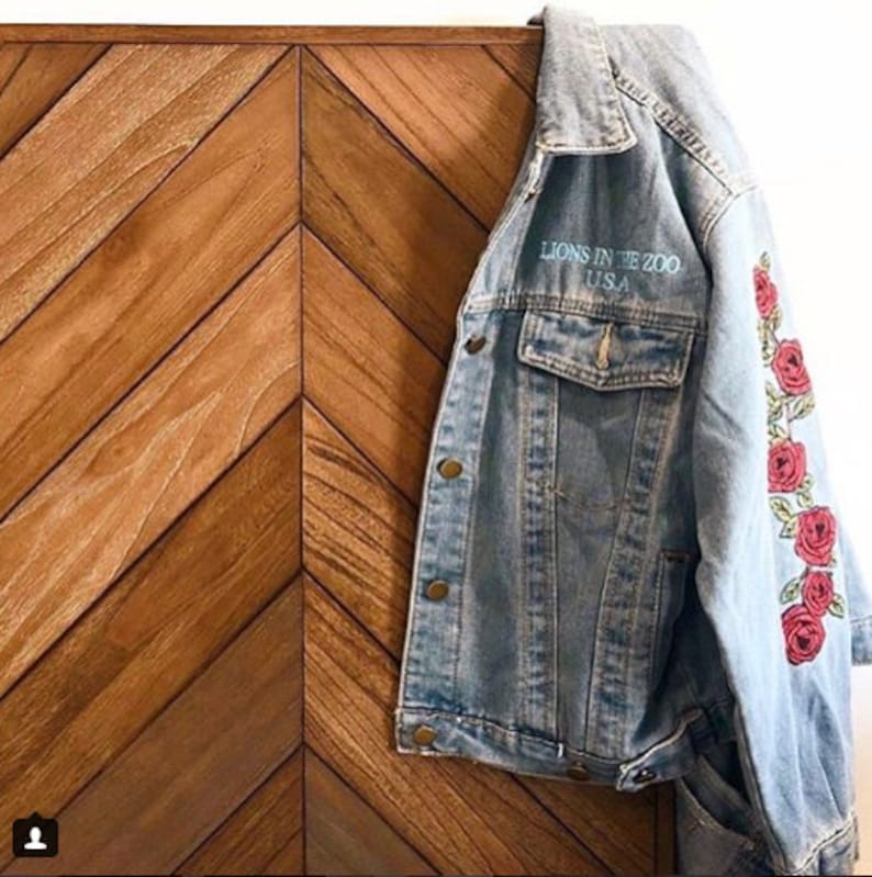 Vintage embroidered rose denim jacket womens  etsy