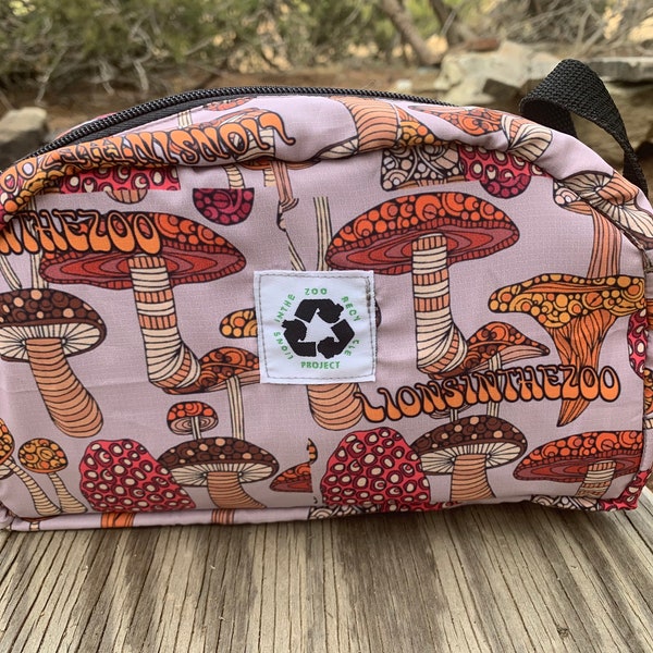 Upcycled Mushroom Print Travel Bag, USA Made