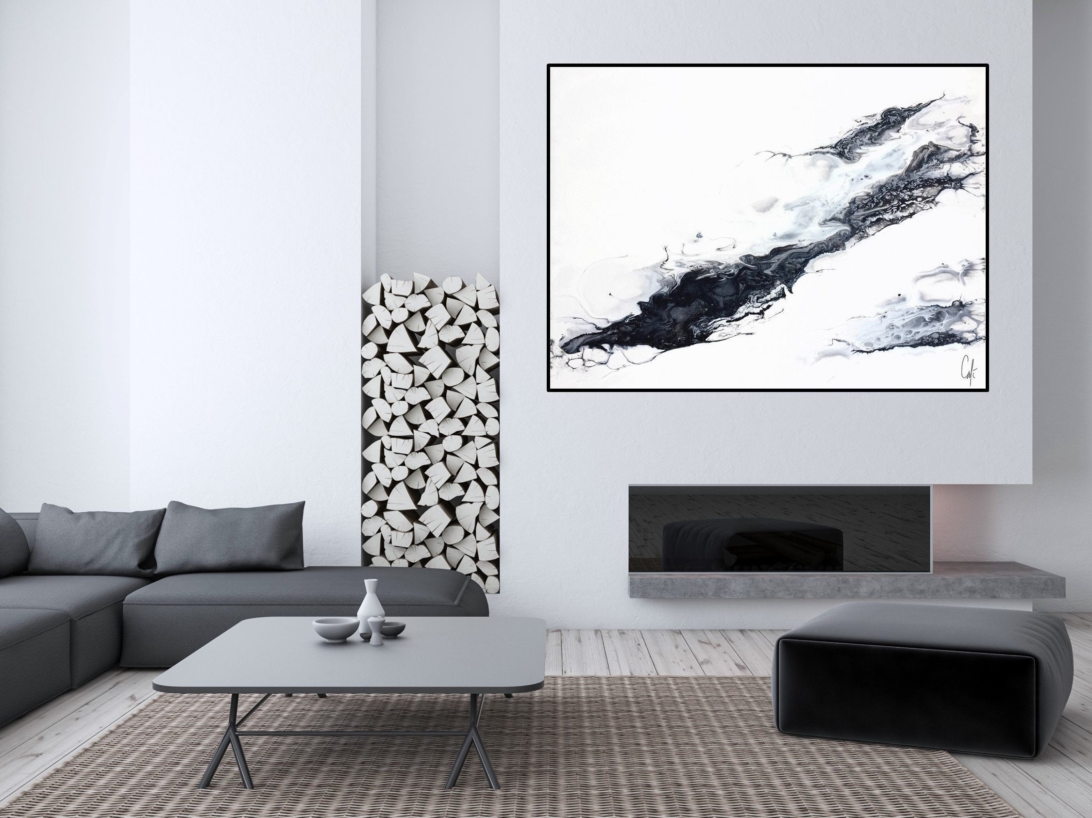 Marble Black and White Abstract Art Painting Original - Etsy Canada