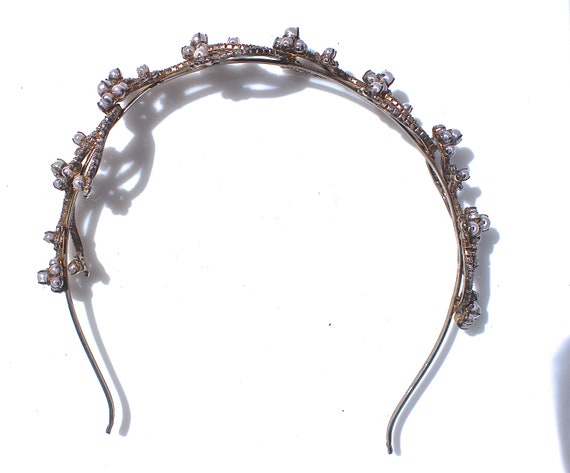 Vintage 1950's Rhinestone and Pearl Wedding Headb… - image 3