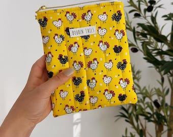 Yellow chicken KINDLE BASIC E-reader sleeve. hand quilted