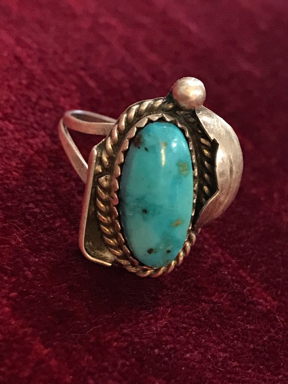 Navajo Style Slide Vintage Native American Western Wear Royston Turquoise Bolo Tie Hand Crafted Sterling Silver Rope w Sun Rays Border