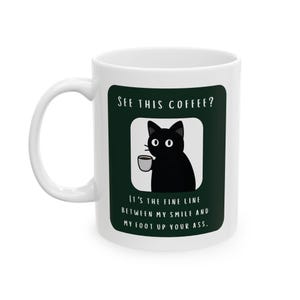 Snarky Not a Morning Person Cat Sipping Coffee Ceramic Mug image 5