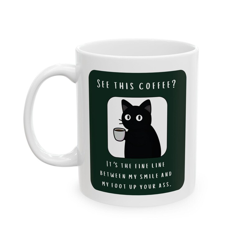 Snarky Not a Morning Person Cat Sipping Coffee Ceramic Mug image 5
