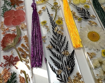 Handmade Resin Bookmark with Dried Flowers & Gold Leaf | Bookish Gift