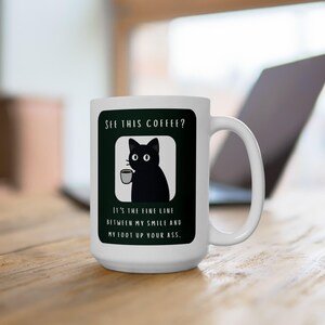 Snarky Not a Morning Person Cat Sipping Coffee Ceramic Mug 15oz