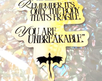 Fantasy Vinyl Sticker – “You Are Unbreakable” – Iron Flame-Inspired Dragon & Celestial Design | Empyrean Series | Romantasy Book Lovers