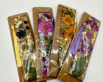 Handmade Resin Bookmark with Dried Flowers & Gold Leaf | Bookish Gift