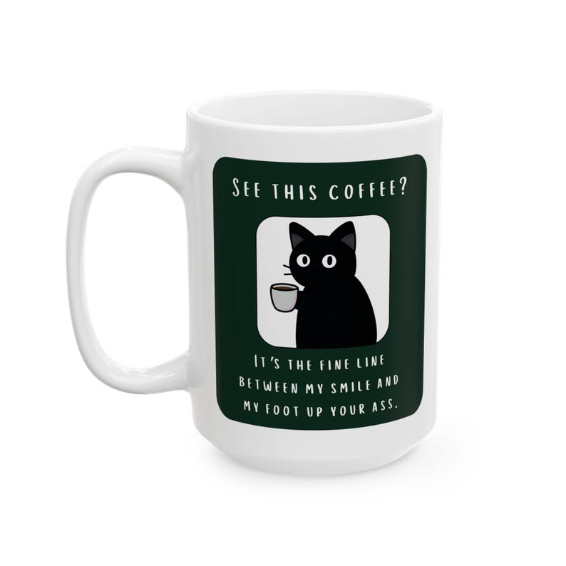 Snarky Not a Morning Person Cat Sipping Coffee Ceramic Mug image 6