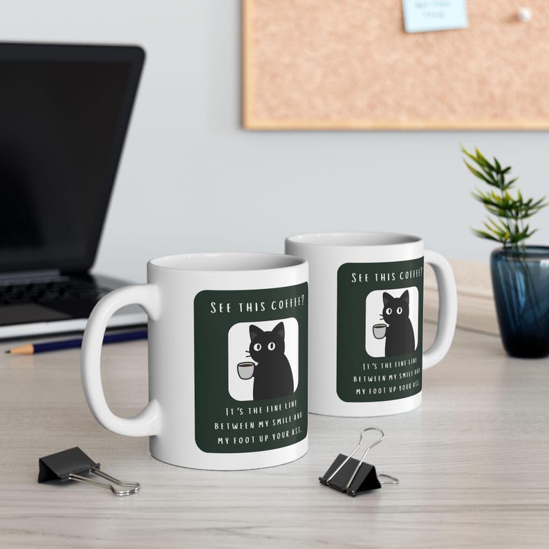 Snarky Not a Morning Person Cat Sipping Coffee Ceramic Mug image 9