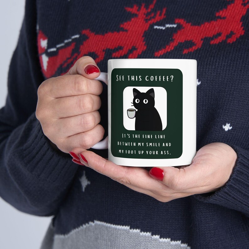 Snarky Not a Morning Person Cat Sipping Coffee Ceramic Mug image 10