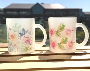 Gebrandschilderd glas geperste bloemen geïnspireerde glazen koffiemok 11oz