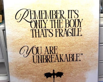 Fourth Wing You Are Unbreakable Quote Art Print: Romantasy Dragon Decor | 8"x10" Wall Decor | Book Lovers | Home Office Reading Art
