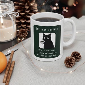 Snarky Not a Morning Person Cat Sipping Coffee Ceramic Mug 11oz