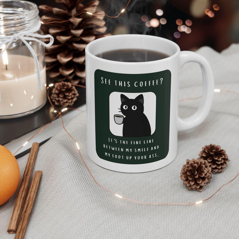 Snarky Not a Morning Person Cat Sipping Coffee Ceramic Mug 11oz