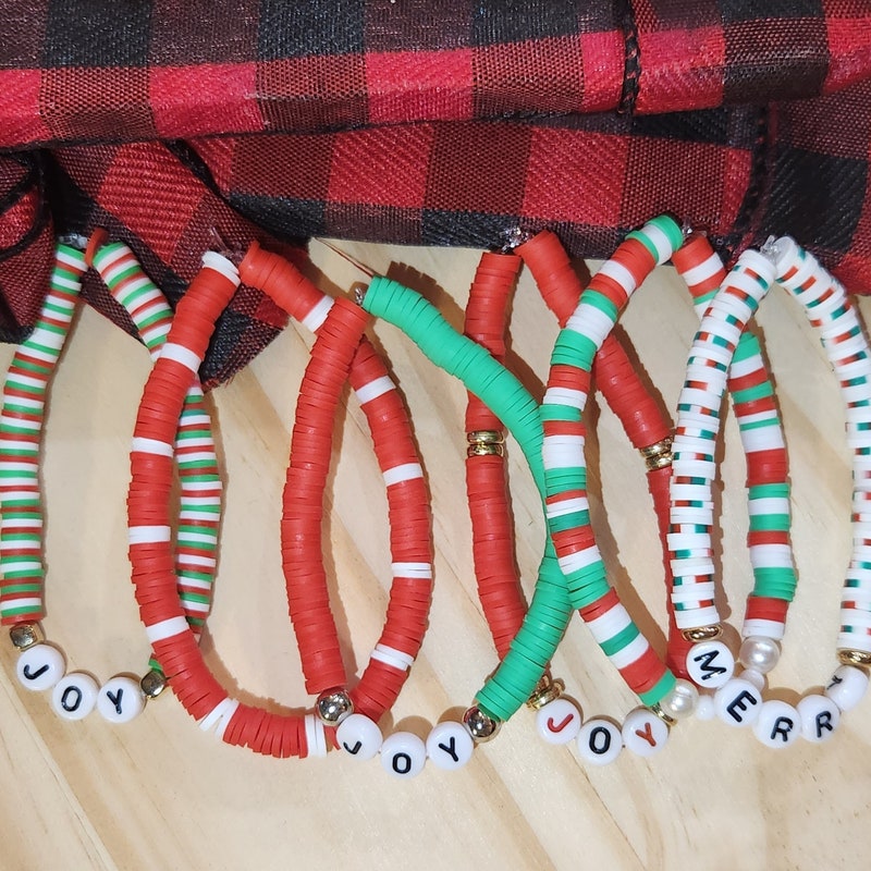 Christmas Clay Bead Bracelets - Etsy