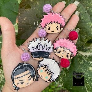 Sorcery Magic Fight Anime Polymer Clay Earrings, Amigurumi Ball, Stainless Steel Hook