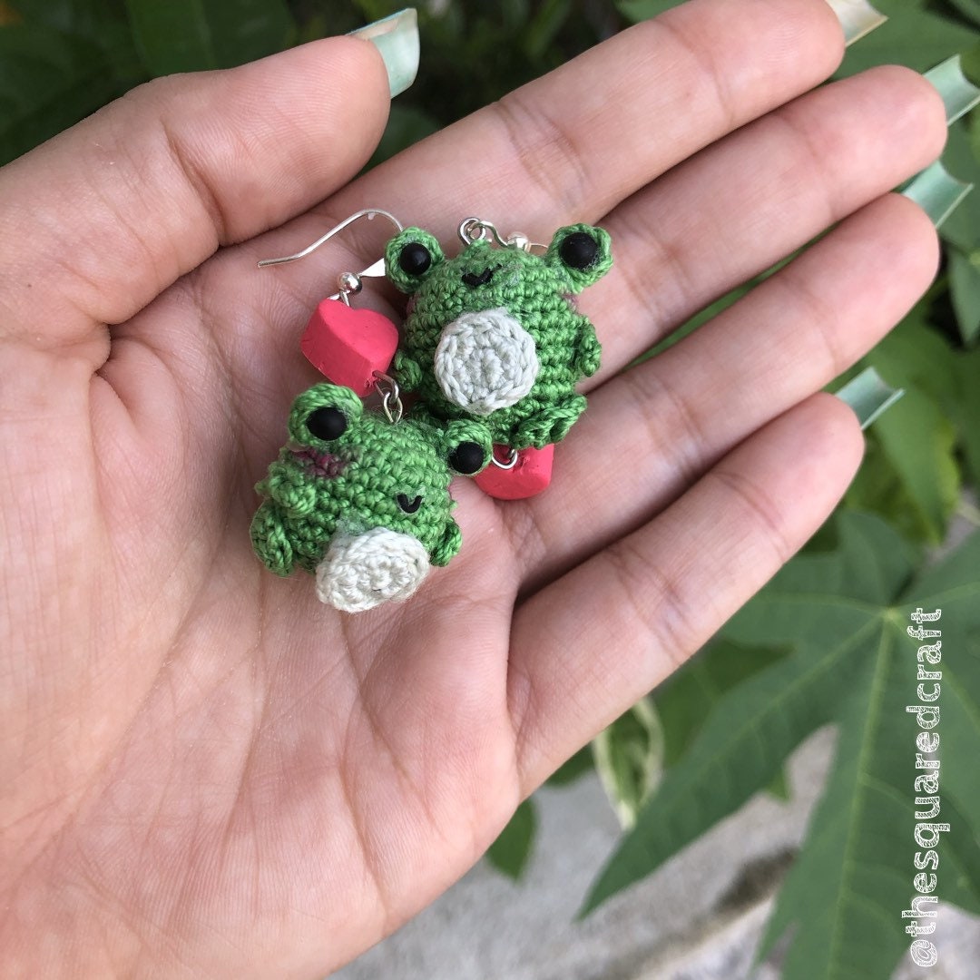Frog Earrings, Crochet Earrings, Amigurumi Earrings, Cute Amigurumi