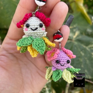 Amigurumi Bellossom Crochet Flower, Anime Earrings, Stainless Steel Studs